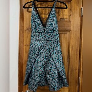 Milly Blue and Black Geometric Dress